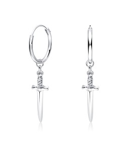 Long Sword Shaped Silver Hoop Earring HO-2533